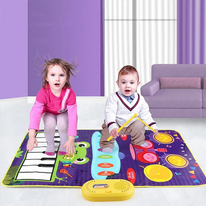 Interactive 2-in-1 Musical Floor Mat with Piano and Drum Features for Infants and Toddlers