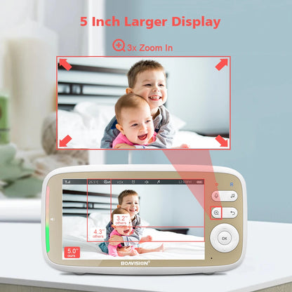 VB803 5-Inch Baby Monitor with 720P HD Display, 330° Pan & 135° Tilt, 3X Zoom, Two-Way Audio, Night Vision, and Lullaby Function