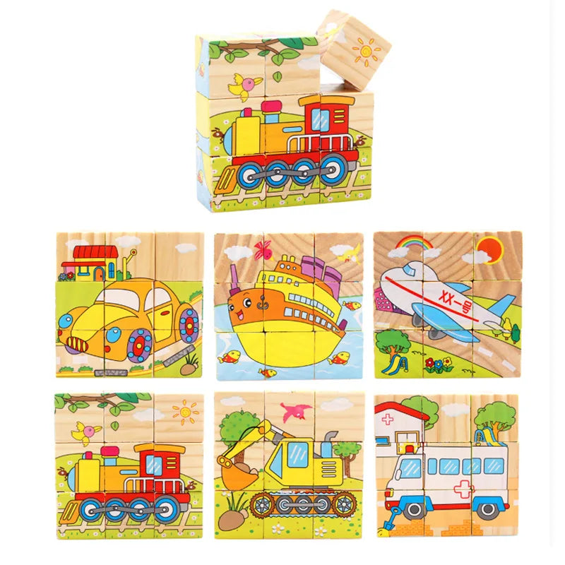 9-Piece Colorful 3D Wooden Cube Jigsaw Puzzle for Kids - Educational Fun and Developmental Toy