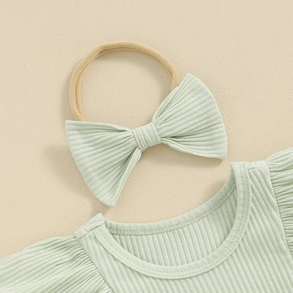 Adorable Baby Girl 2-Piece Daisy Print Summer Romper Dress Set with Matching Headband
