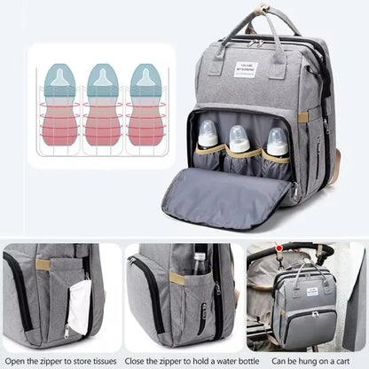 Stylish Multifunctional Diaper Bag Backpack with Baby Bed and Nursing Compartments
