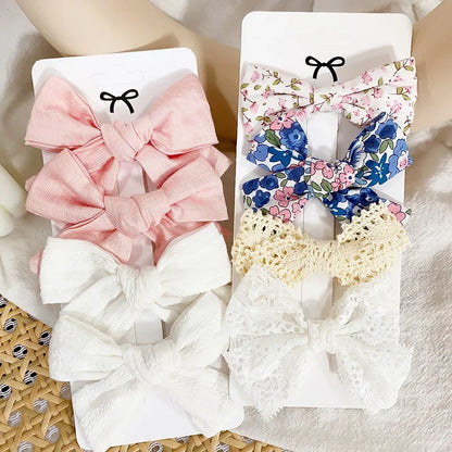 Adorable Girls' Cute Print Hairpins Set - 4/5 Pcs Sweet Cotton Bow Clips for Kids Hair Accessories, Perfect Gift & Wholesale