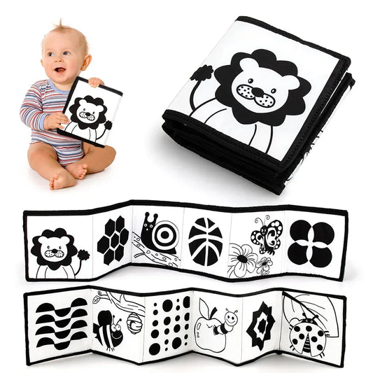 Montessori Baby Soft Cloth Book - High Contrast Black & White Animal Toys for Newborns, Early Education, and Crib Play