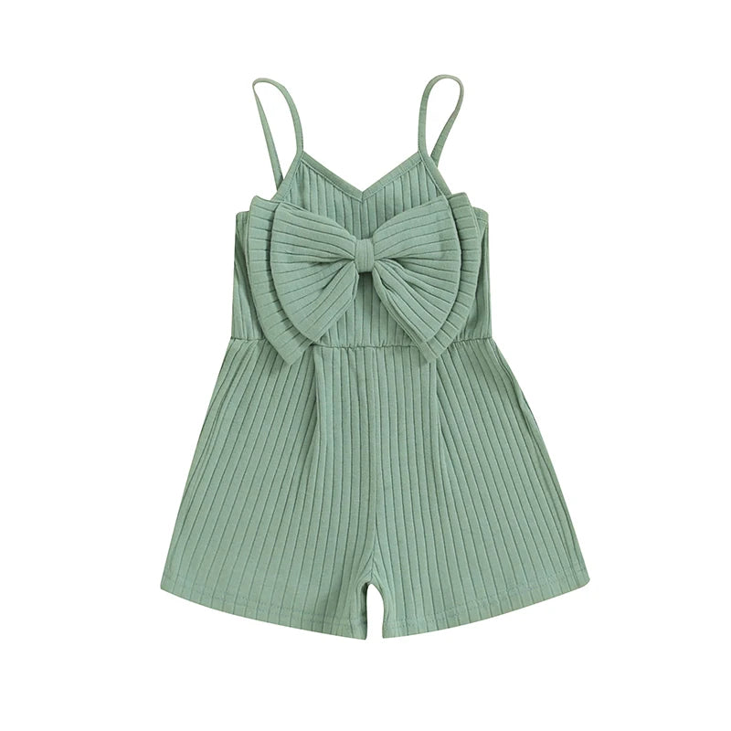 Adorable Summer Sleeveless Ribbed Romper with Big Bow for Baby Girls