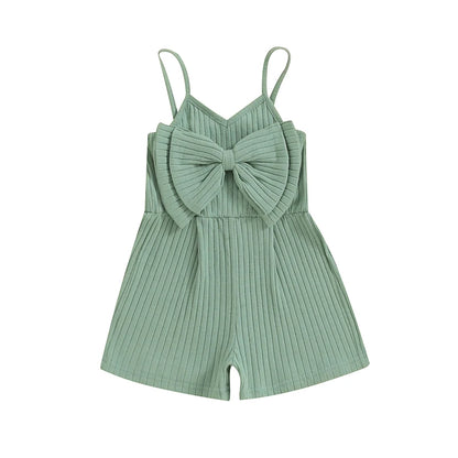 Adorable Summer Sleeveless Ribbed Romper with Big Bow for Baby Girls