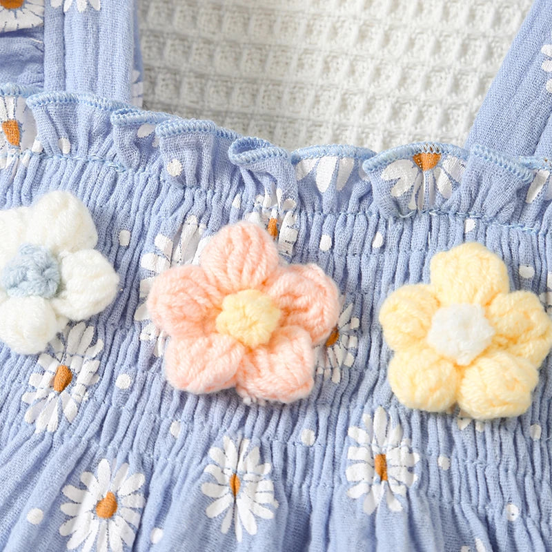 Adorable Baby Girl Summer Outfit Set with 3D Floral Ruffle Top and Shorts