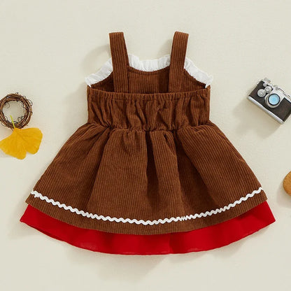 Adorable A-Line Dress for Baby Girls with Gingerbread Man Patch and Ruffled Bow - Perfect for Christmas Parties