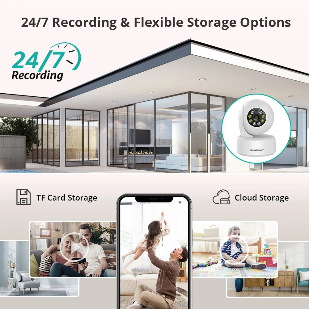 BOAVISION 4MP HD Wifi PTZ Security Camera with AI Human Tracking, Two-Way Audio, and Color Night Vision for Smart Home Surveillance