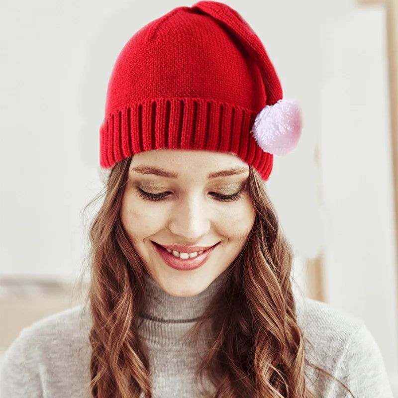Parent-Child Christmas Hat Big Pompom Mother Kids Knit Beanie Cap Winter Warm Infant Bonnet Girls Boy Xmas Gift Baby Accessories