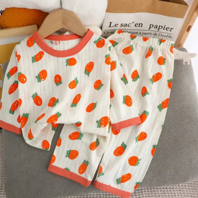 2023 Cartoon Print Kids Summer Pajama Set for Boys and Girls - Three-Quarter Sleeve T-Shirt and Pants Homewear
