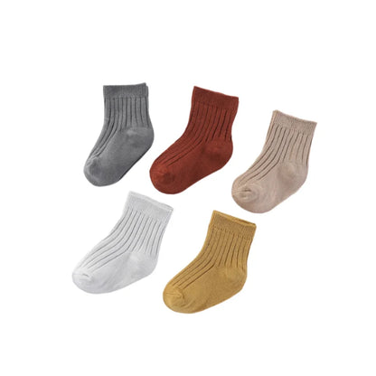 Unisex Baby Cotton Non-Slip Socks Set - 5 Pairs for Infants 0-5T in Solid Colors