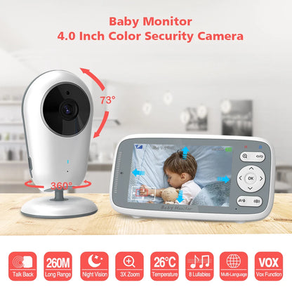 4-Inch HD Video Baby Monitor with 3X Digital Zoom, Two-Way Audio, Auto Night Vision, and Temperature Monitoring - Model VB615