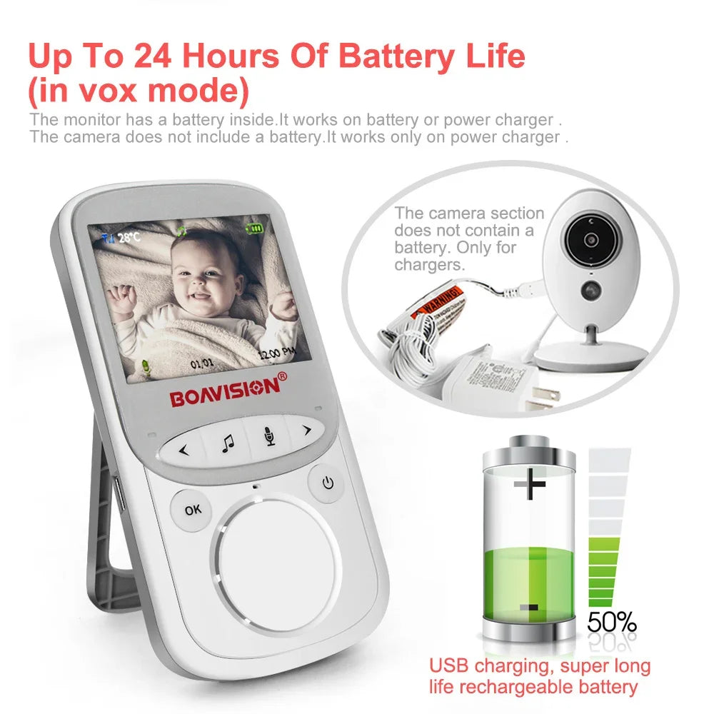 2.4GHz Wireless Baby Monitor with LCD Display, Two-Way Talk, Night Vision, and Temperature Monitoring