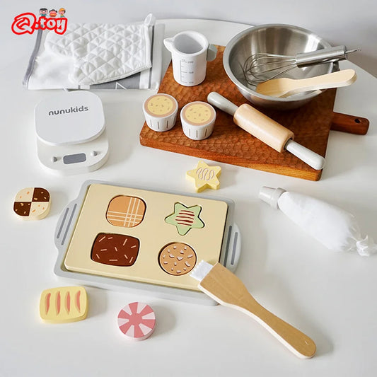 Wooden Cookie Baking Play Set for Kids - Imaginative Role Play Kitchen Toy for Boys and Girls