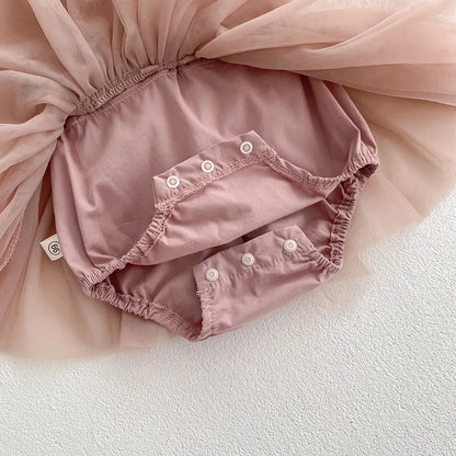 Sleeveless Summer Tutu Romper with Bows for Baby Girls - Lace Princess Jumpsuit for Newborn Photography