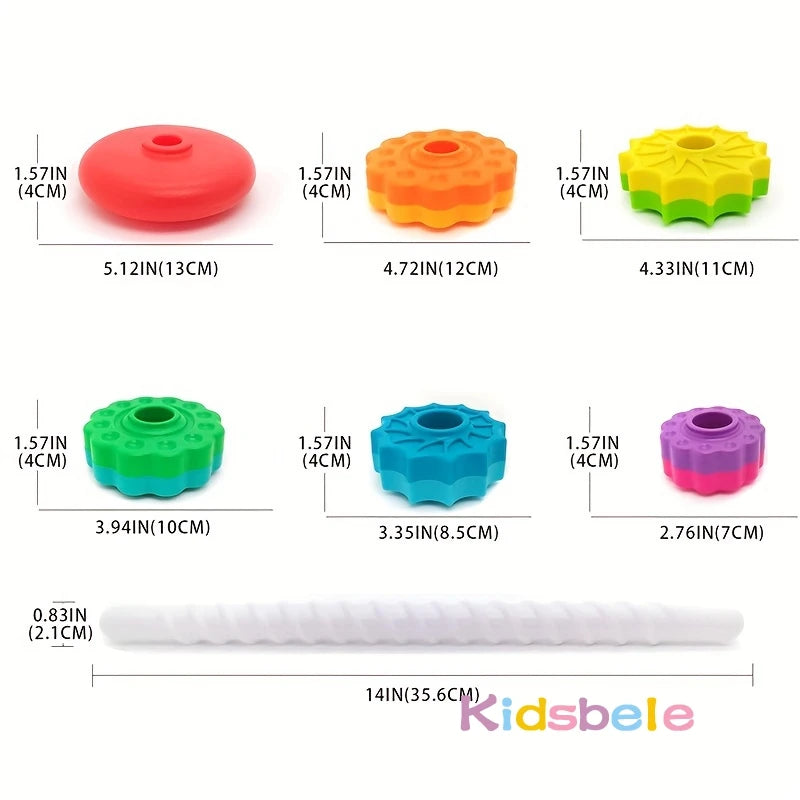 Vibrant Rainbow Spinning Stacking Rings - Educational Montessori Toys for Baby Development