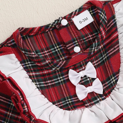 Adorable Baby Girls' Christmas Plaid Ruffle Romper Dress with Matching Headband - Newborn Outfit Set