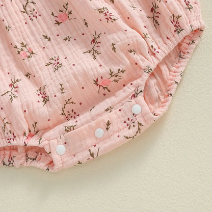 Adorable Baby Girls Floral Print Long Sleeve Romper with Ruffles for Autumn and Fall