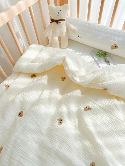 Cartoon Bear and Bunny Soft Cotton Baby Quilt - All-Season Infant Blanket for Newborns, 100*120CM