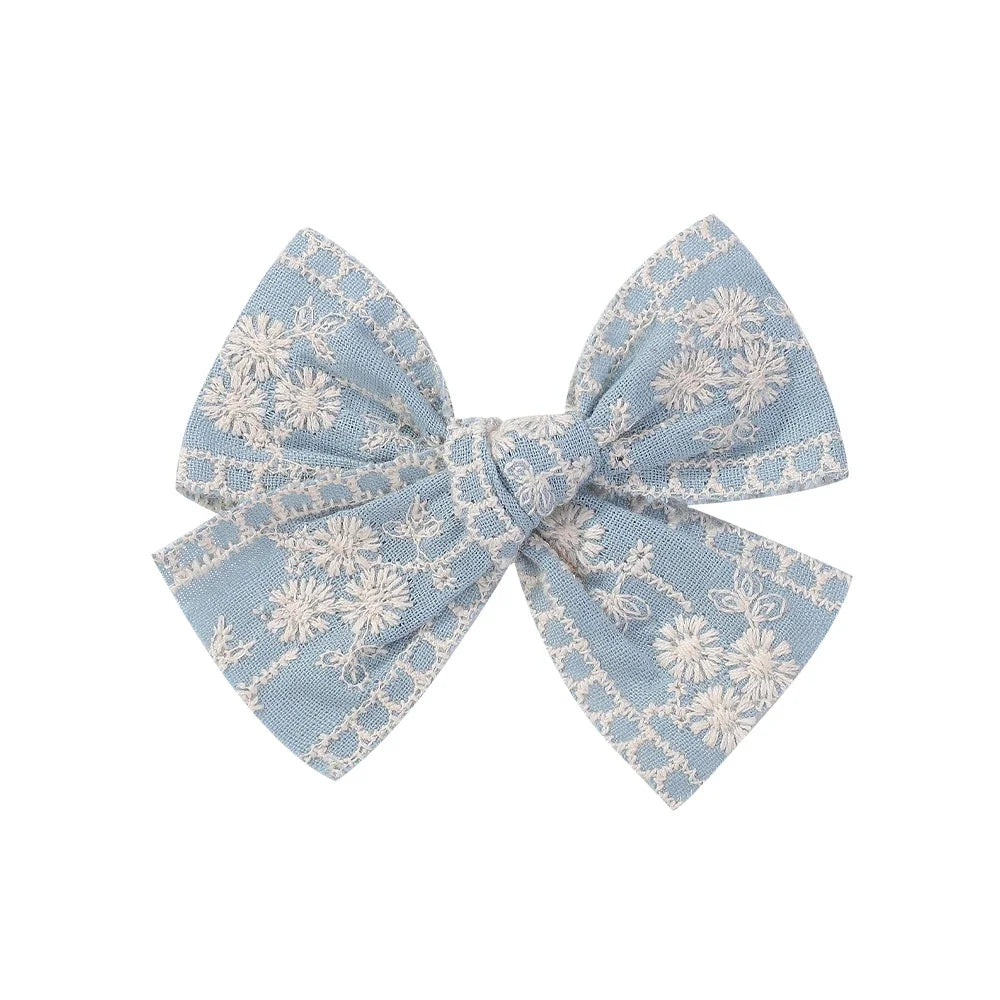 Vintage Floral Bow Hair Clips for Kids - Charming Embroidered Baby Accessories