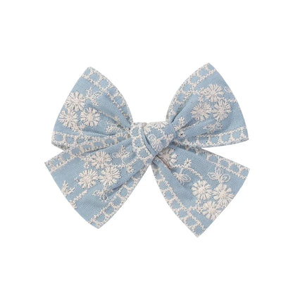 Vintage Floral Bow Hair Clips for Kids - Charming Embroidered Baby Accessories