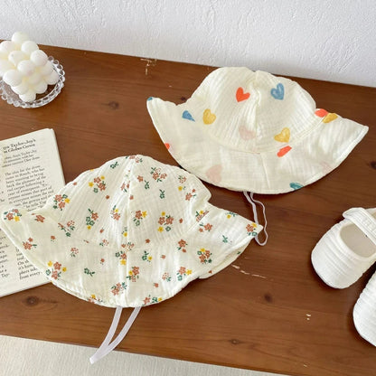 Summer Floral Muslin Baby Romper Set with Hat - Sweet Heart Print Sleeveless Jumpsuit for Newborns and Toddlers
