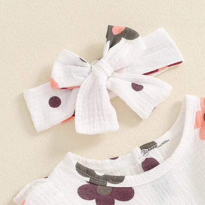 Adorable Newborn Baby Girl Floral Bodysuit Set with Ruffle Trim and Matching Headband for Fall