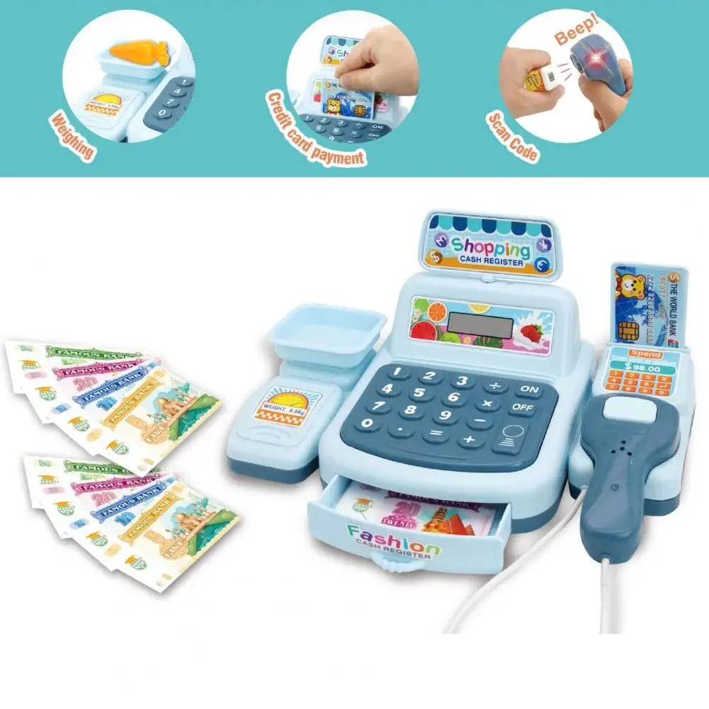 Kids Mini Cash Register Playset with Scanner - Montessori Supermarket Game for Girls and Boys, Interactive Toy with Lights and Sounds, Perfect Birthday Gift for Ages 3-12