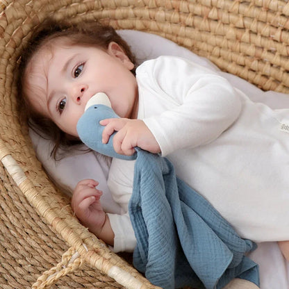 Soft Animal Goose Comfort Blanket and Teether Baby Soother Bib for Nursing and Cuddling