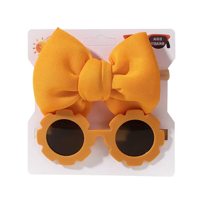 2/3Pcs/set Kids Sunglasses Headband Set Baby Elastic Nylon Headband Bohemia Beach Seaside Sun Glasses Kids Bow Headwear Gift