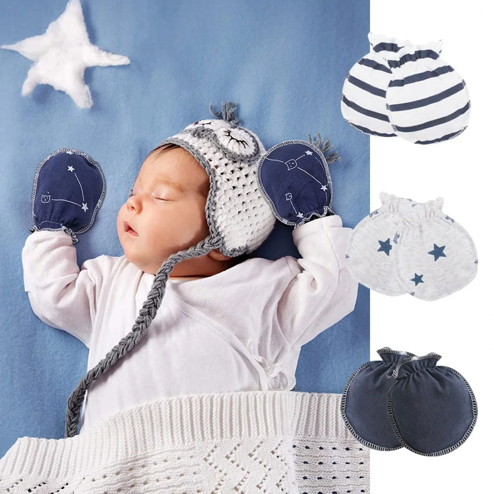 5-Piece Cartoon Cotton Anti-Scratch Mittens for Newborn Boys and Girls (0-6 Months)