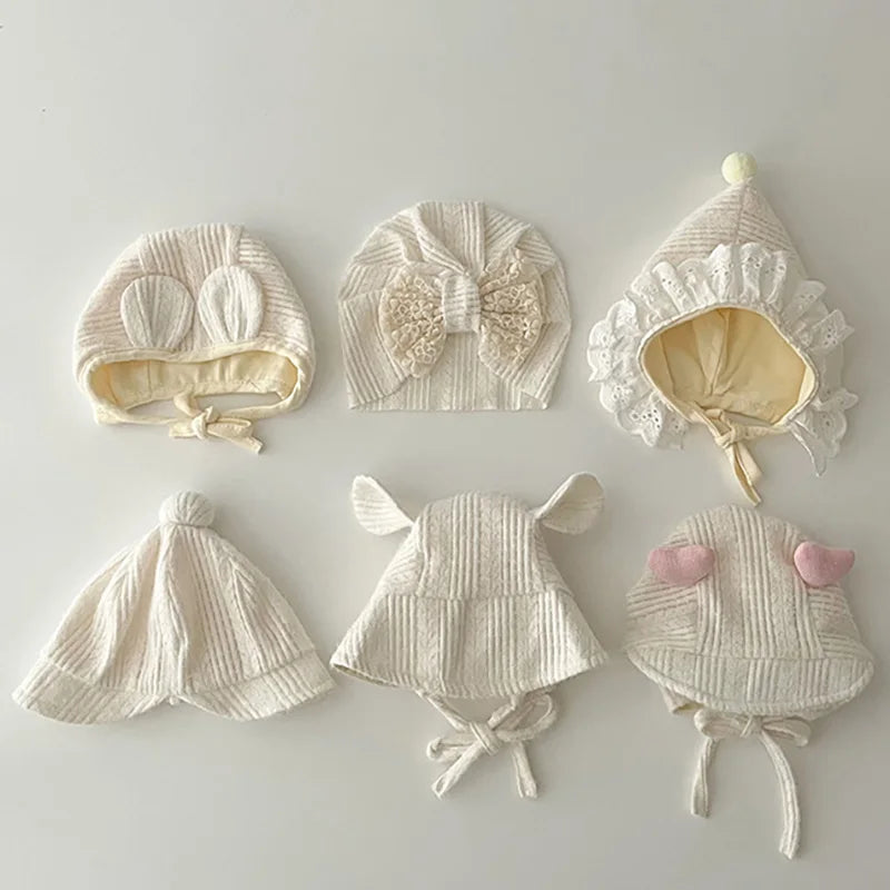 Adorable Beige Beanie Baby Hat for Autumn - Lace Cartoon Ear Toddler Accessories for Boys & Girls (0-12 Months)