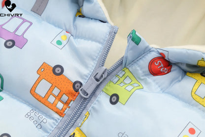 Adorable Cartoon Hooded Down Jacket for Kids - Thick Warm Cotton-Padded Winter Coat 2023 for Boys and Girls