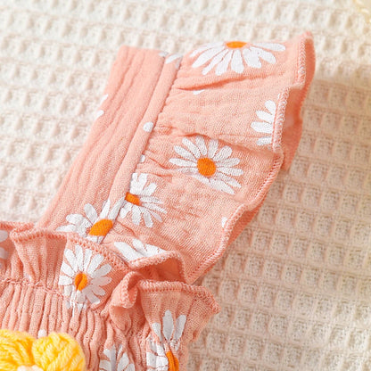 Adorable Baby Girl Summer Outfit Set with 3D Floral Ruffle Top and Shorts