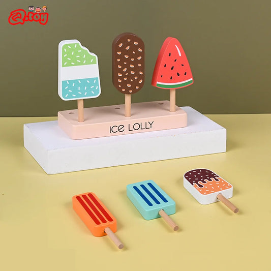 6-Piece Kids Wooden Ice Cream Play Set - Fun and Educational Pretend Kitchen Toy