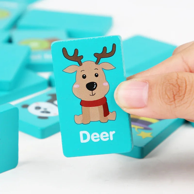 Wooden Animal Memory Matching Game - Educational Solitaire Puzzle for Kids & Family Fun
