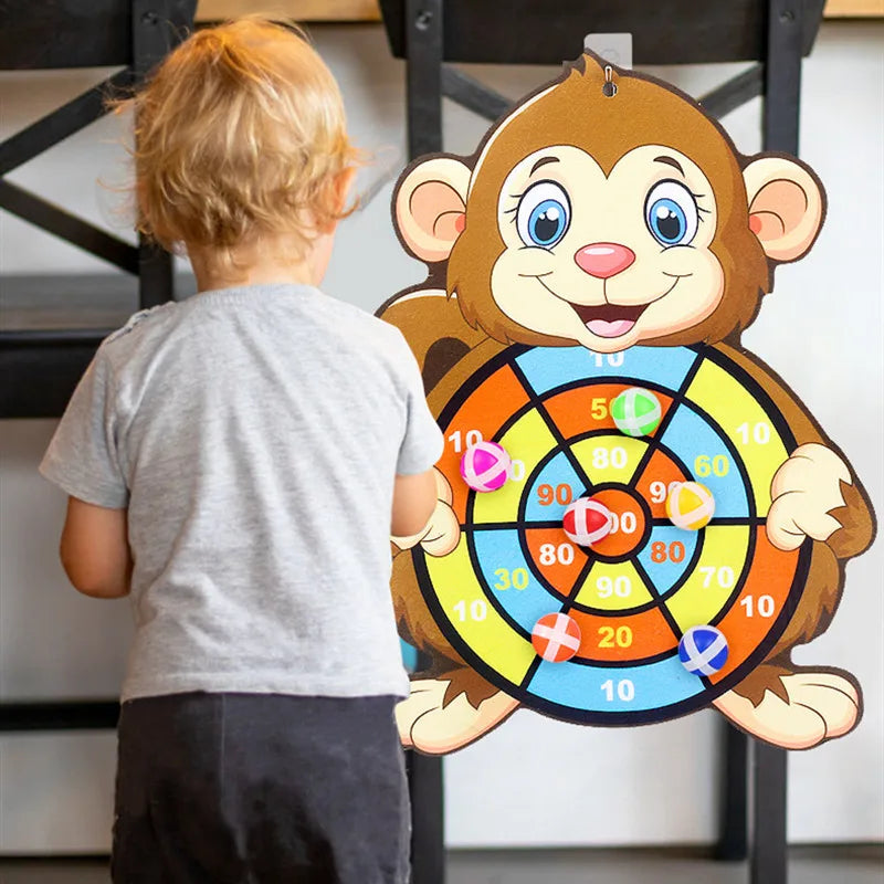 Animal Themed Sticky Ball Dart Board for Kids - Fun Outdoor Game for Ages 3-6