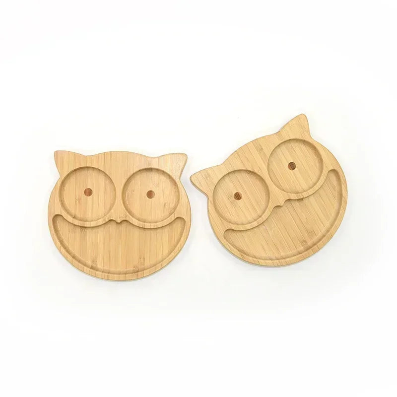 Adorable Wooden Baby Feeding Plate with Silicone Suction Cup - Fun Cartoon Frog Design for Easy Mealtime