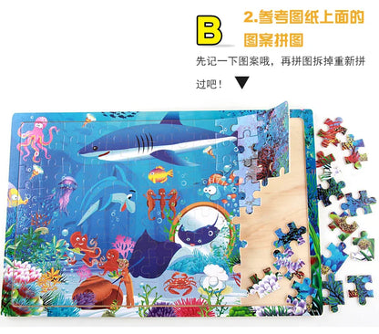 100-Piece Wooden Animal Jigsaw Puzzles - Farm and Dinosaur Themes for Early Education and Montessori Learning Toys for Kids