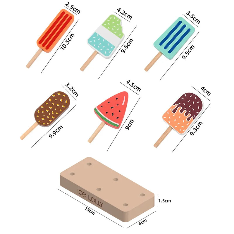 6-Piece Kids Wooden Ice Cream Play Set - Fun and Educational Pretend Kitchen Toy