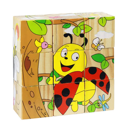 9-Piece Colorful 3D Wooden Cube Jigsaw Puzzle for Kids - Educational Fun and Developmental Toy