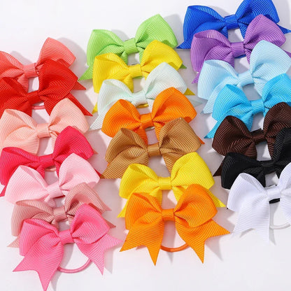 Set of 10 Grosgrain Ribbon Hair Bows with Elastic Bands - Perfect New Year Accessories for Baby Girls