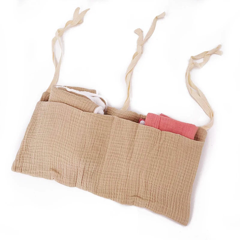 Large Multifunctional Cotton Baby Crib Organizer - 39x20cm Storage Bag for Diapers and Essentials