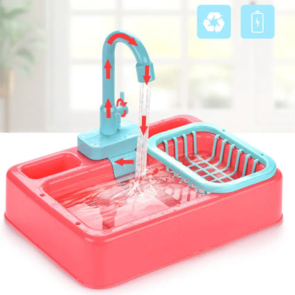 Kids Electric Dishwashing Playset - Water Simulation Sink Toy for Role-Playing Housework Activities