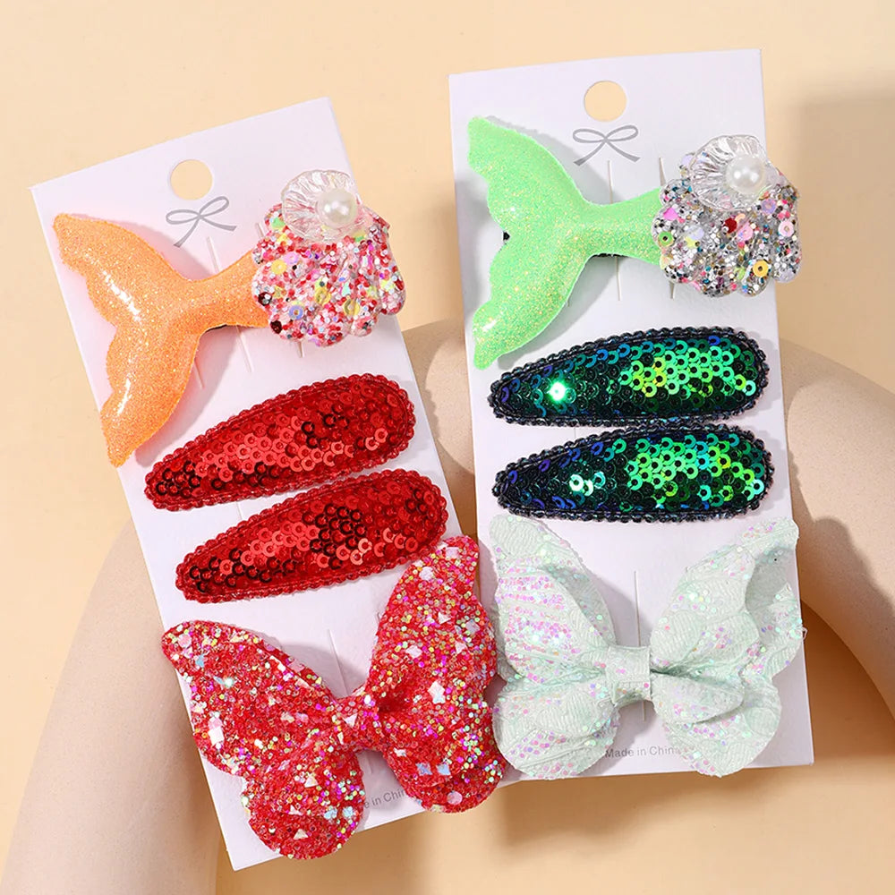 4-Piece Set of Sequin Fish Tail and Butterfly Hairpins for Girls - Kids' Barrettes and Hair Clips, Perfect Baby Accessories and Gift