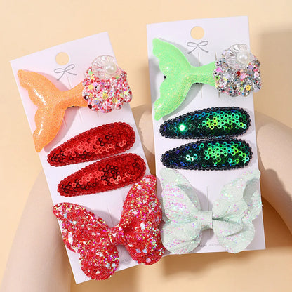 4-Piece Set of Sequin Fish Tail and Butterfly Hairpins for Girls - Kids' Barrettes and Hair Clips, Perfect Baby Accessories and Gift