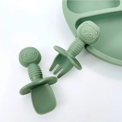 Adorable Animal-Themed Silicone Mini Utensils Set for Baby - 2pcs Fork and Spoon Feeding Essentials