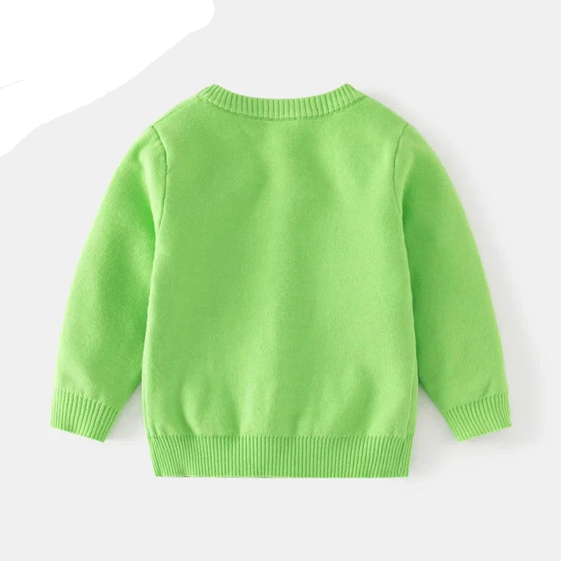 Adorable Cartoon Bear V-neck Knitted Cardigan Sweater for Baby Boys - Autumn & Winter Fashion Top