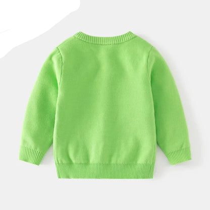 Adorable Cartoon Bear V-neck Knitted Cardigan Sweater for Baby Boys - Autumn & Winter Fashion Top