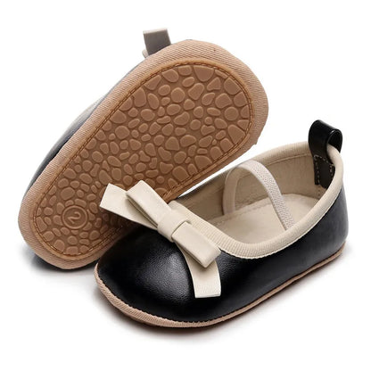 Adorable Newborn Baby Girl PU Leather Flats with Bow – Lightweight First Walker Crib Shoes for Infants